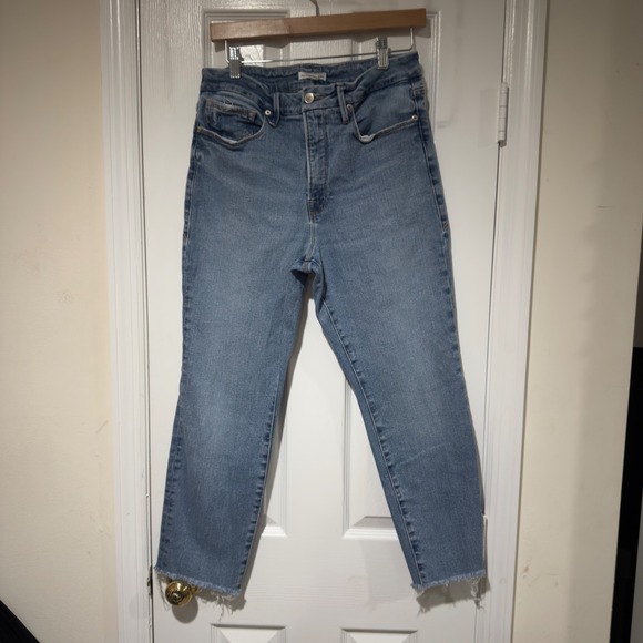Good American High Rise Skinny Jeans Women's Size 10 / 30 Medium Wash Raw Hem - Picture 2 of 7